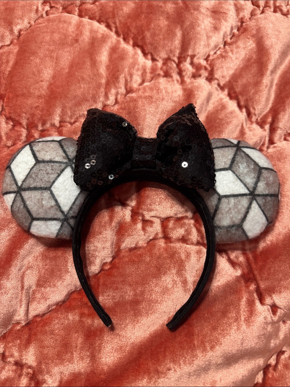 Custom Epcot Sequin Bow Mouse Ear Headband - Black